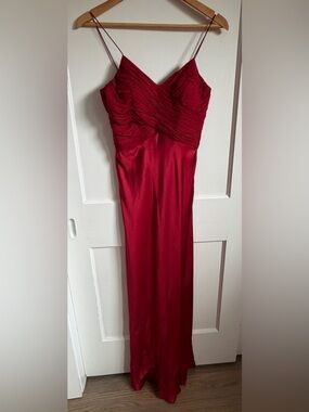 Scarlet Satin Ruched Spaghetti-Strap Prom Dress